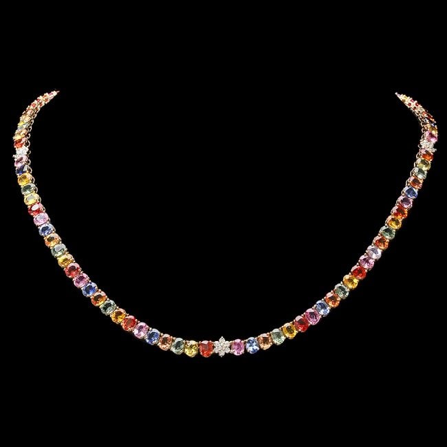 14k Gold 56ct Sapphire 0.70ct Diamond Necklace: Retail: $21,000.00 ****** 14k Gold 56ct Sapphire 0.70ct Diamond Necklace ****** Metal: 14k Solid Yellow Gold / Size: 17 / Total Item Weight: 28 grams / Country Made: United States / / Main Stone: Sapp