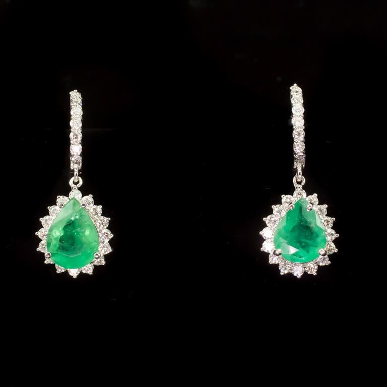 14K Gold 4.86ct Emerald 1.79ct Diamond Earrings (1 of 3)