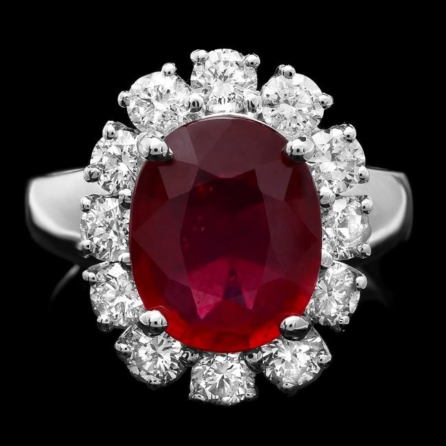 14k White Gold 4.30ct Ruby 1.40ct Diamond Ring: Retail: $7,900.00 ****** 14k White Gold 4.30ct Ruby 1.40ct Diamond Ring ****** Metal: 14k Solid White Gold / Size: 7 / Total Item Weight: 6.6 grams / Country Made: United States / / Main Stone: Ruby /