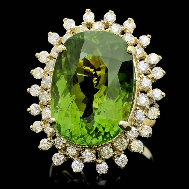 14k Gold 22ct Tourmaline 1.65ct Diamond Ring: Retail: $45,800.00 ****** 14k Gold 22ct Tourmaline 1.65ct Diamond Ring ****** Metal: 14k Solid Yellow Gold / Size: 7.25 / Total Item Weight: 12.5 grams / Country Made: United States / / Main Stone: To