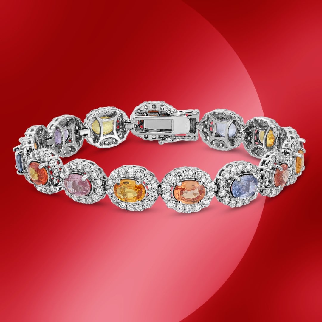 14K Gold 32.50cts Sapphire & 8.55cts Diamond Bracelet (1 of 4)