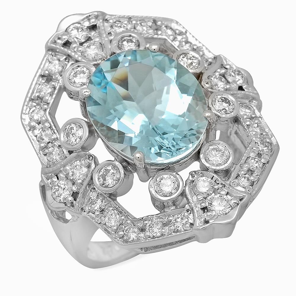 14K Gold 3.81ct Aquamarine 0.99ct Diamond Ring (1 of 5)