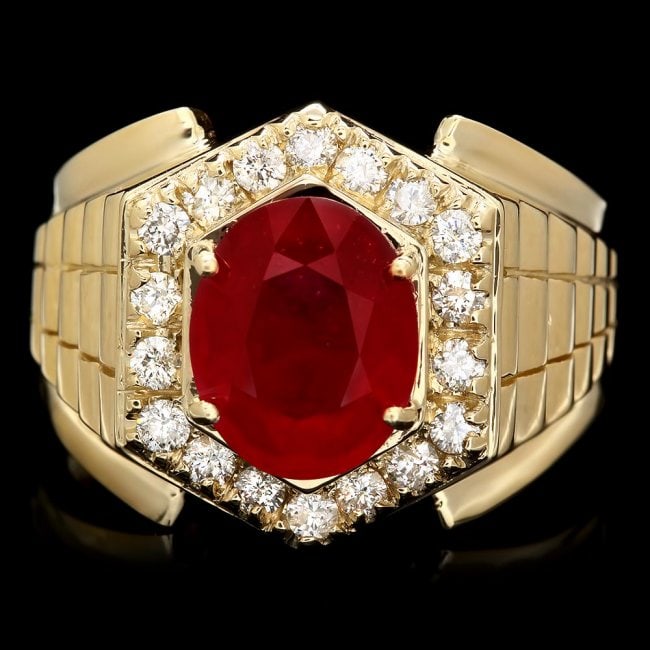 14k Gold 4.50ct Ruby 0.65ct Diamond Mens Ring: Retail: $6,700.00 ****** 14k Gold 4.50ct Ruby 0.65ct Diamond Mens Ring ****** Metal: 14k Solid Yellow Gold / Size: 11.5 / Total Item Weight: 11.0 grams / Country Made: United States / / Main Stone: Ru