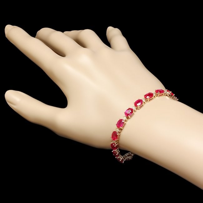 14k Gold 19.00ct Ruby 0.80ct Diamond Bracelet - 5