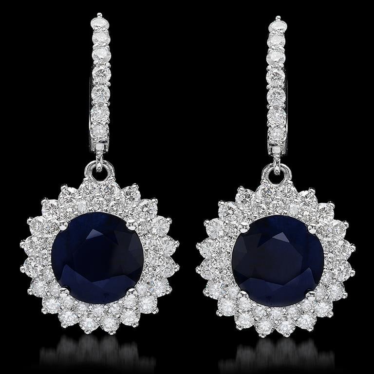 14K Gold 8.12ct Sapphire 2.89ct Diamond Earrings: Retail: $11,280.00 ******14K Gold Sapphire & Diamond Earrings ****** Metal: 14K Solid White Gold / Total Item Weight: 11.5/ Country Made: United States / / Main Stone: Sapphire / Color: Dark Blue / Ca