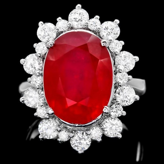 14k White Gold 11.00ct Ruby 2.00ct Diamond Ring: Retail: $13,600.00 ****** 14k White Gold 11.00ct Ruby 2.00ct Diamond Ring ****** Metal: 14k Solid White Gold / Size: 7.5 / Total Item Weight: 9.0 grams / Country Made: United States / / Main Stone: Ru