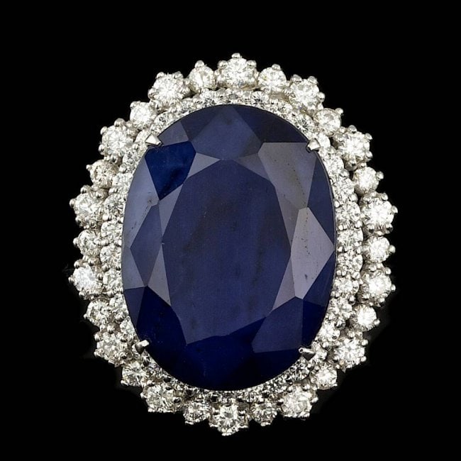 14k Gold 27.00ct Sapphire 2.00ct Diamond Ring: Retail: $27,600.00 ****** 14k Gold 27.00ct Sapphire 2.00ct Diamond Ring ****** Metal: 14k Solid White Gold / Size: 6.75 / Total Item Weight: 14.0 grams / Country Made: United States / / Main Stone: Sa