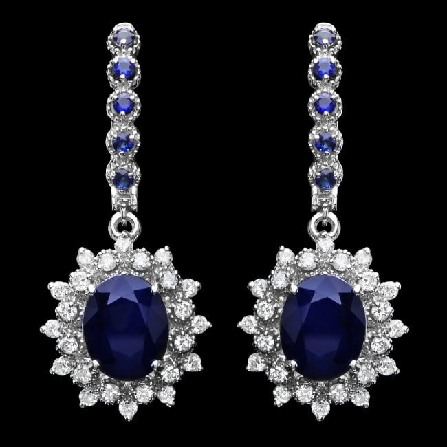 14k Gold 6.4ct Sapphire 1ct Diamond Earrings: Retail: $8,300.00 ****** 14k Gold 6.4ct Sapphire 1ct Diamond Earrings ****** Metal: 14k Solid White Gold / Total Item Weight: 8 grams / Country Made: United States / / Main Stone: Sapphire / Color: Bl