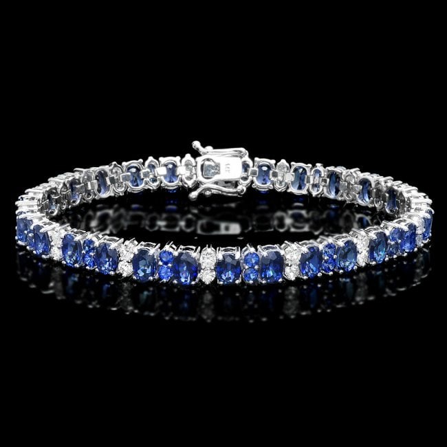 14k Gold 18ct Sapphire 1.80ct Diamond Bracelet: Retail: $18,750.00 ****** 14k Gold 18ct Sapphire 1.80ct Diamond Bracelet ****** Metal: 14k Solid White Gold / Size: 7.5 / Total Item Weight: 19.0 grams / Country Made: United States / / Main Stone: Sa