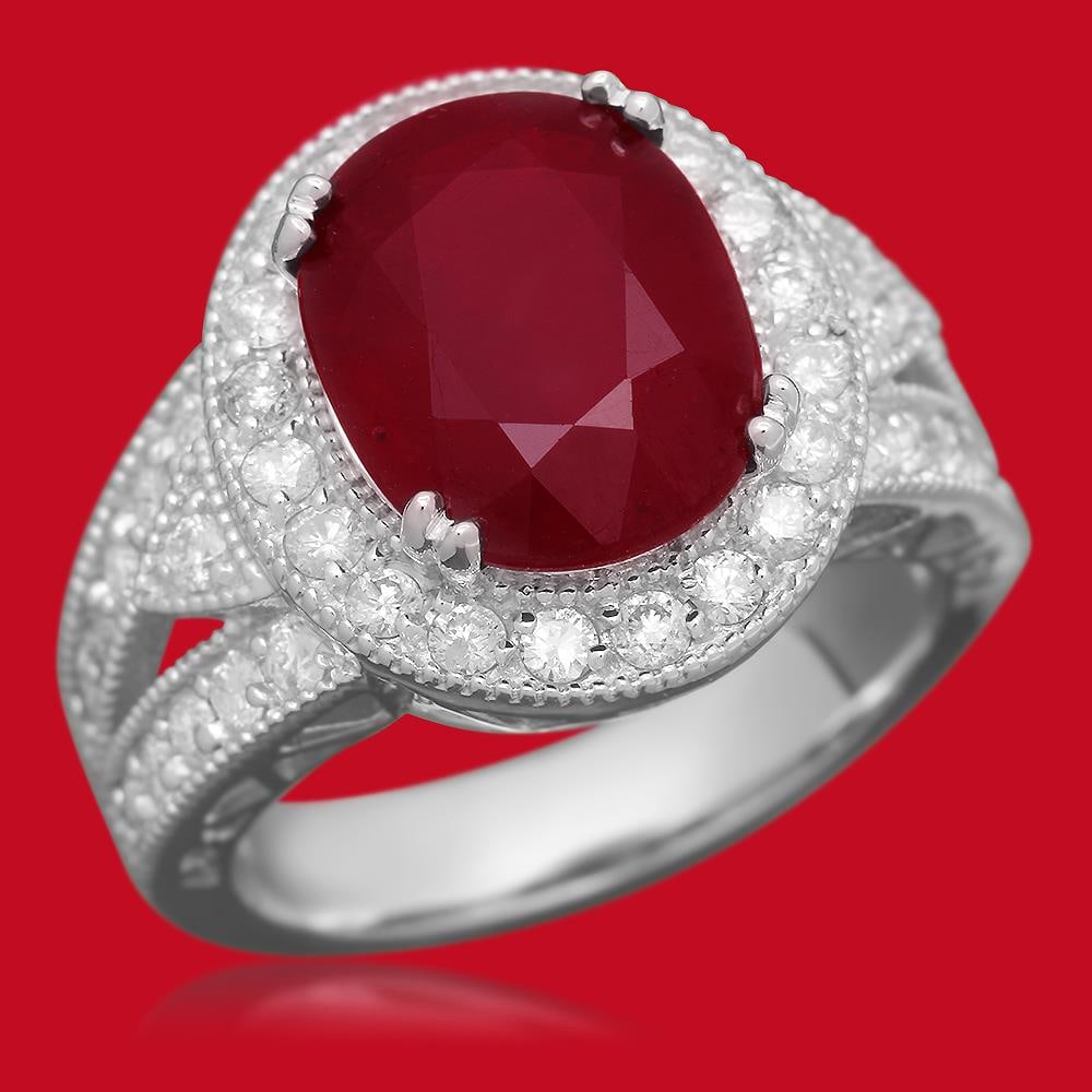 14K Gold 6.96ct Ruby 1.20ct Diamond Ring: Retail: $6,644.00 ****** 14K Gold 6.96ct Ruby 1.20ct Diamond Ring ****** Metal: 14K Solid Gold / Total Item Weight: 9.3 grams / Country Made: United States / / Main Stone: Ruby / Color: Red / Carat To