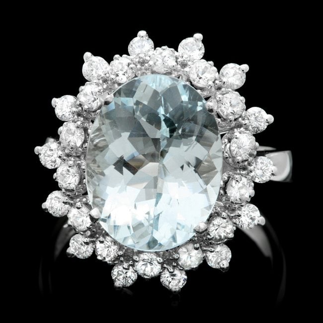 14k Gold 5.00ct Aquamarine 1.00ct Diamond Ring