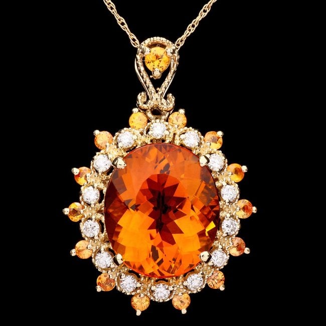 14k Gold 7.50ct Citrine 0.37ct Diamond Pendant: Retail: $5,200.00 ****** 14k Gold 7.50ct Citrine 0.37ct Diamond Pendant ****** Metal: 14k Solid Yellow Gold / Size: 16 / Total Item Weight: 5.0 grams / Country Made: United States / / Main Stone: Citr