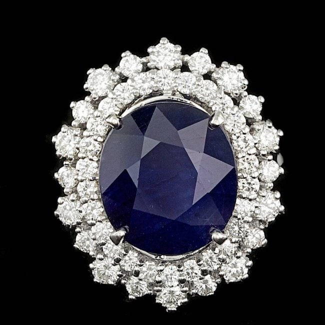 14k Gold 8.50ct Sapphire 1.50ct Diamond Ring: Retail: $14,600.00 ****** 14k Gold 8.50ct Sapphire 1.50ct Diamond Ring ****** Metal: 14k Solid White Gold / Size: 6.75 / Total Item Weight: 8.0 grams / Country Made: United States / / Main Stone: Sapp