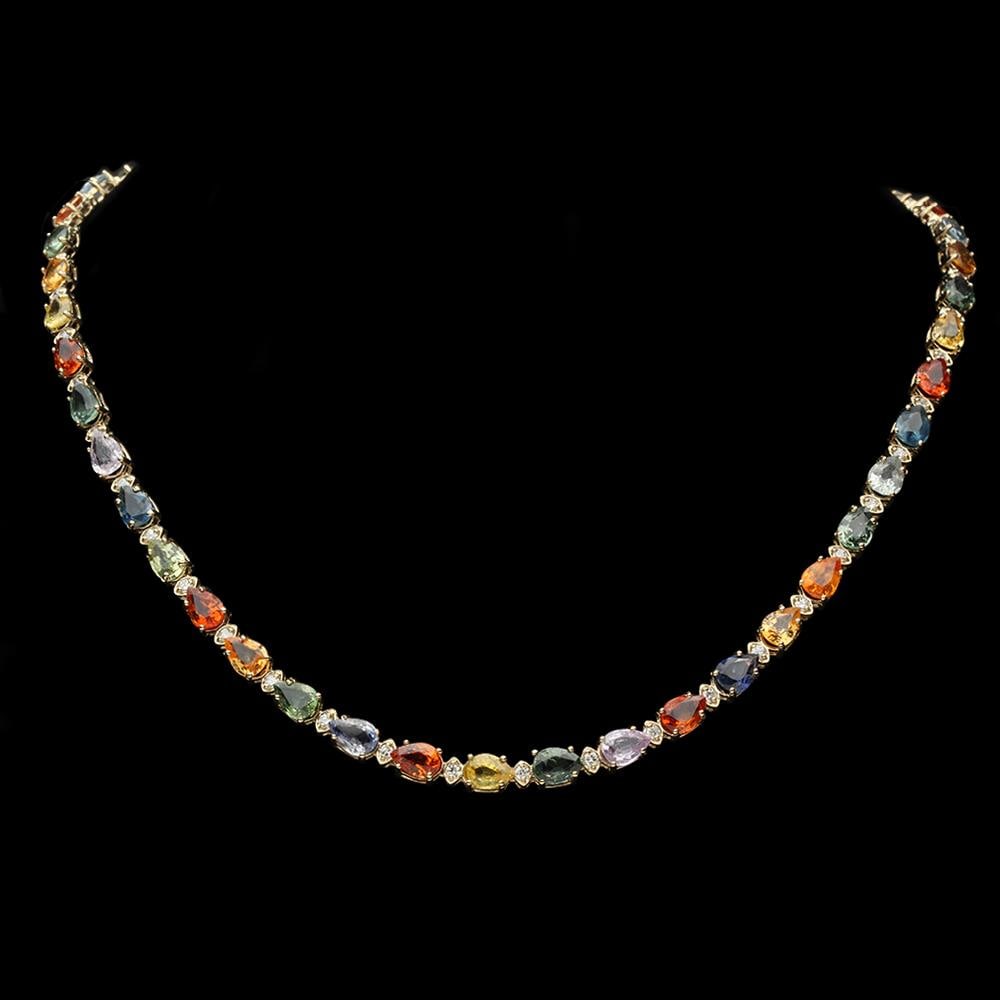 14K Gold 36.89ct Sapphire 1.51ct Diamond Necklace: Retail: $21,150.00 ****** 14K Gold 36.89ct Fancy Color Sapphire 1.51ct Diamond Necklace ****** Metal: 14K Solid Gold / Total Item Weight: 24.9 grams / Country Made: United States / / Main Stone: Fancy