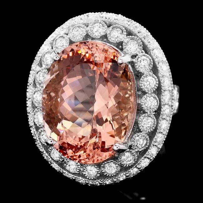 14k Gold 16.20ct Morganite 1.85ct Diamond Ring: Retail: $17,500.00 ****** 14k Gold 16.20ct Morganite 1.85ct Diamond Ring ****** Metal: 14k Solid White Gold / Size: 7 / Total Item Weight: 14.0 grams / Country Made: United States / / Main Stone: Morg