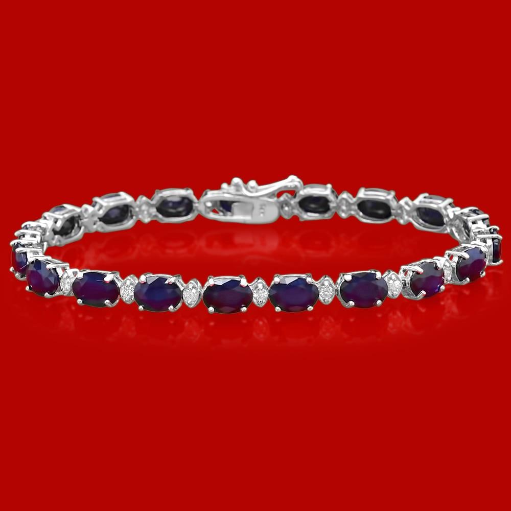 14k Gold 16.86ct Sapphire 0.63ct Diamond Bracelet: Retail: $8,700.00 ****** 14k Gold 16.86ct Sapphire 0.63ct Diamond Bracelet ****** Metal: 14k Solid White Gold / Size: 7 / Total Item Weight: 16.86 grams / Country Made: United States / / Main Stone: S