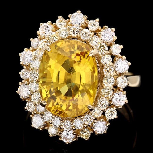 14k Gold 8.00ct Sapphire 1.55ct Diamond Ring: Retail: $21,670.00 ****** 14k Gold 8.00ct Sapphire 1.55ct Diamond Ring ****** Metal: 14k Solid Yellow Gold / Total Item Weight: 7.5 grams / Country Made: United States / / Main Stone: Sapphire / Color