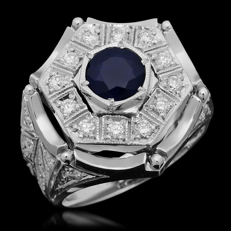 14K Gold 1.86ct Sapphire & 1.25ct Diamond Ring: Retail: $6,380.00 ******14K Gold Sapphire & Diamond Ring ****** Metal: 14K Solid White Gold / Total Item Weight: 10.9 grams / Country Made: United States / / Main Stone: Sapphire / Color: Dark Blue / 