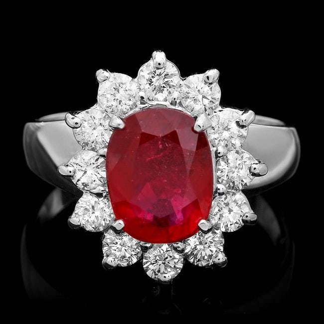 14k White Gold 3.40ct Ruby 1.00ct Diamond Ring: Retail: $6,300.00 ****** 14k White Gold 3.40ct Ruby 1.00ct Diamond Ring ****** Metal: 14k Solid White Gold / Size: 7 / Total Item Weight: 5.5 grams / Country Made: United States / / Main Stone: Ruby /