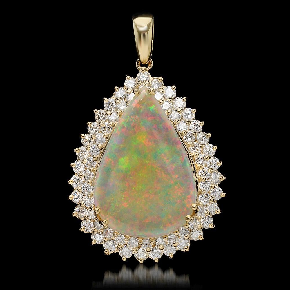 14K Gold 7.12ct Opal & 2.03ct Diamond Pendant: Retail: $15,486.00****** 14K Gold Opal & Diamond Pendant ****** Metal: 14K Solid Gold / Total Item Weight: 15.6 grams / Country Made: United States / / Main Stone: Opal / Color: Play of Color / Carat 