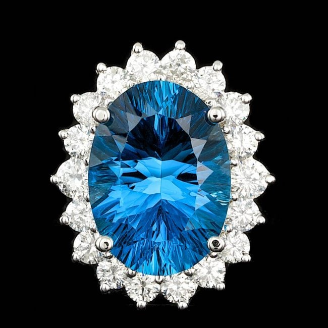 14k White Gold 14.00ct Topaz 2.15ct Diamond Ring: Retail: $14,900.00 ****** 14k White Gold 14.00ct Topaz 2.15ct Diamond Ring ****** Metal: 14k Solid White Gold / Size: 7 / Total Item Weight: 9.8 grams / Country Made: United States / / Main Stone: Top