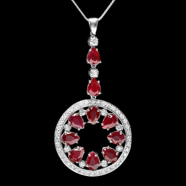 14k Gold 10.00ct Ruby 1.65ct Diamond Pendant: Retail: $13,500.00 ****** 14k Gold 10.00ct Ruby 1.65ct Diamond Pendant ****** Metal: 14k Solid White Gold / Size: 18 / Total Item Weight: 13.0 grams / Country Made: United States / / Main Stone: Ruby 