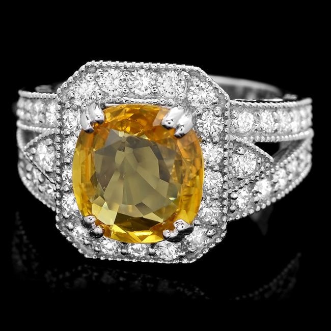 14k Gold 3.50ct Sapphire 3.50ct Diamond Ring: Retail: $19,850.00 ****** 14k Gold 3.50ct Sapphire 3.50ct Diamond Ring ****** Metal: 14k Solid White Gold / Size: 6.5 / Total Item Weight: 7.5 grams / Country Made: United States / / Main Stone: Sapph