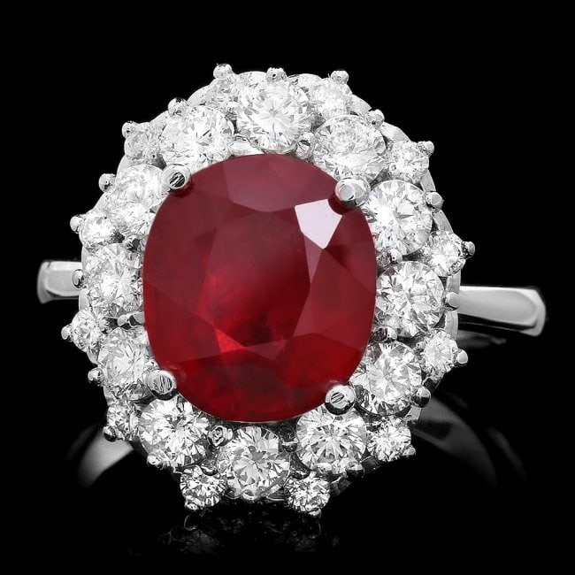 14k White Gold 6.00ct Ruby 1.50ct Diamond Ring: Retail: $9,700.00 ****** 14k White Gold 6.00ct Ruby 1.50ct Diamond Ring ****** Metal: 14k Solid White Gold / Size: 7.5 / Total Item Weight: 7.5 grams / Country Made: United States / / Main Stone: Ruby