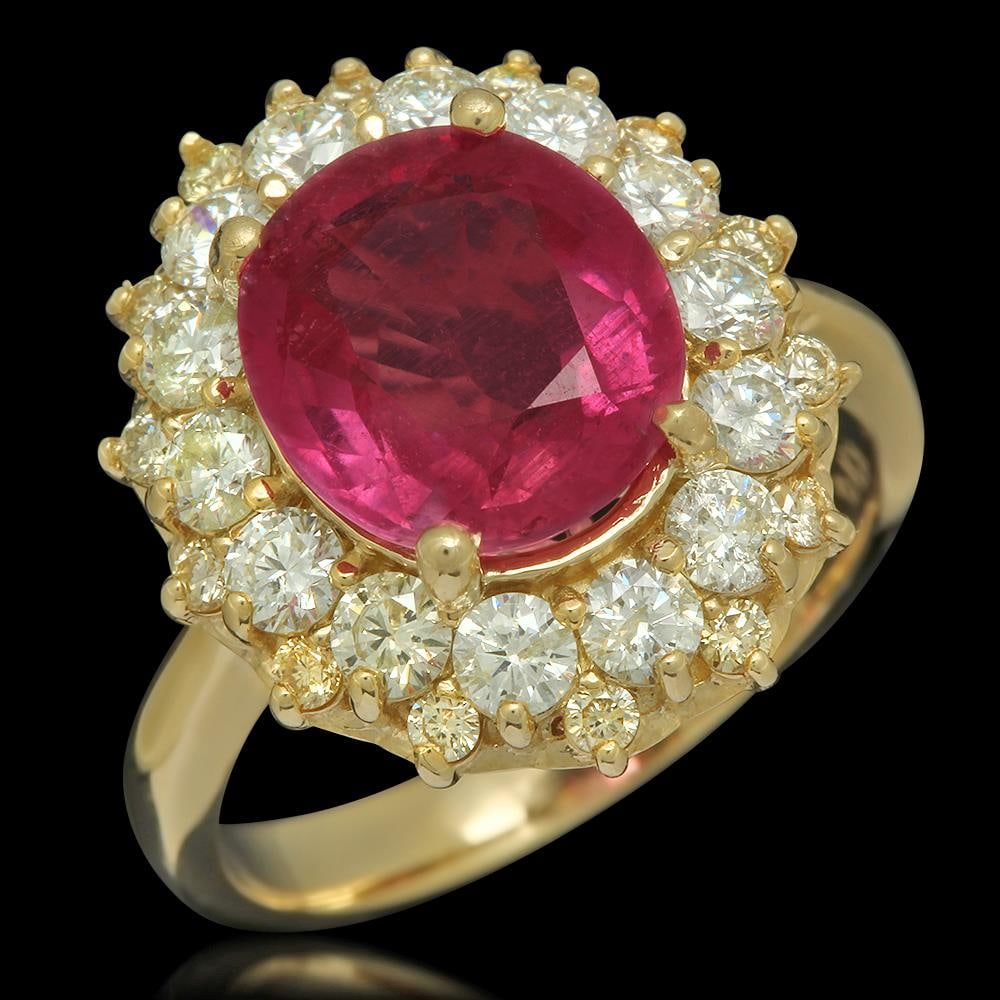 14K Gold 4.23ct Ruby 1.55ct Diamond Ring: Retail: $7,186.00 ****** 14K Gold 4.23ct Ruby 1.55ct Diamond Ring ****** Metal: 14K Solid Gold / Total Item Weight: 7.1 grams / Country Made: United States / / Main Stone: Ruby / Color: Pinkish Red / 