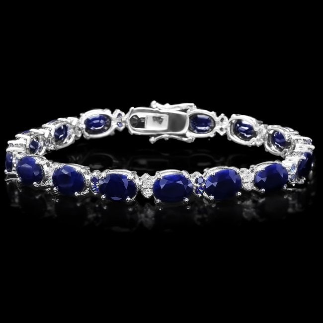 14k Gold 35ct Sapphire 0.70ct Diamond Bracelet: Retail: $17,850.00 ****** 14k Gold 35ct Sapphire 0.70ct Diamond Bracelet ****** Metal: 14k Solid White Gold / Size: 7.5 / Total Item Weight: 20.00 grams / Country Made: United States / / Main Stone: S
