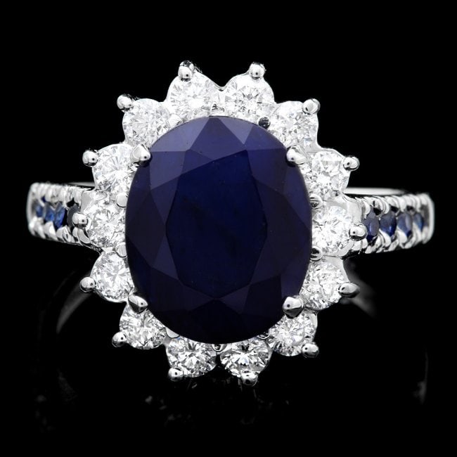 14k White Gold 4.3ct Sapphire 0.80ct Diamond Ring: Retail: $7,680.00 ****** 14k White Gold 4.3ct Sapphire 0.80ct Diamond Ring ****** Metal: 14k Solid White Gold / Size: 6.75 / Total Item Weight: 5.5 grams / Country Made: United States / / Main Stone: 
