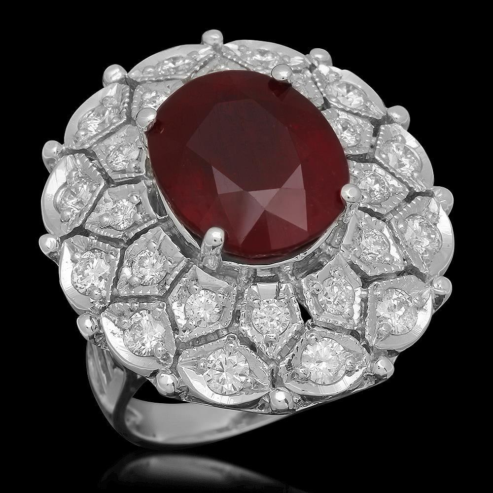 14K Gold 10.35ct Ruby 1.73ct Diamond Ring: Retail: $10,462.00 ****** 14K Gold 10.35ct Ruby 1.73ct Diamond Ring ****** Metal: 14K Solid Gold / Total Item Weight: 12.5 grams / Country Made: United States / / Main Stone: Ruby / Color: Red / Carat