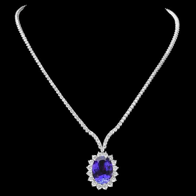 18k Gold 18.50ct Tanzanite 12ct Diamond Necklace: Retail: $125,000.00 ****** 18k Gold 18.50ct Tanzanite 12ct Diamond Necklace ****** Metal: 18k Solid White Gold / Size: 16.5 / Total Item Weight: 30.5 grams / Country Made: United States / / Main Stone