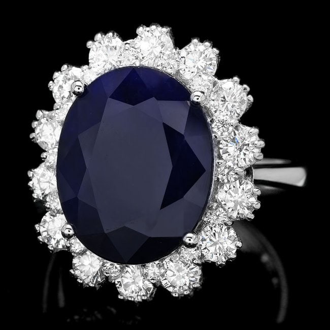 14k Gold 9.00ct Sapphire 1.50ct Diamond Ring: Retail: $12,460.00 ****** 14k Gold 9.00ct Sapphire 1.50ct Diamond Ring ****** Metal: 14k Solid White Gold / Size: 7 / Total Item Weight: 7.5 grams / Country Made: United States / / Main Stone: Sapphir