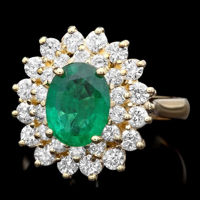 14k Gold 1.70ct Emerald 1.25ct Diamond Ring: Retail: $9,700.00 ****** 14k Gold 1.70ct Emerald 1.25ct Diamond Ring ****** Metal: 14k Solid Yellow Gold / Size: 7.5 / Total Item Weight: 5 grams / Country Made: United States / / Main Stone: Emerald 