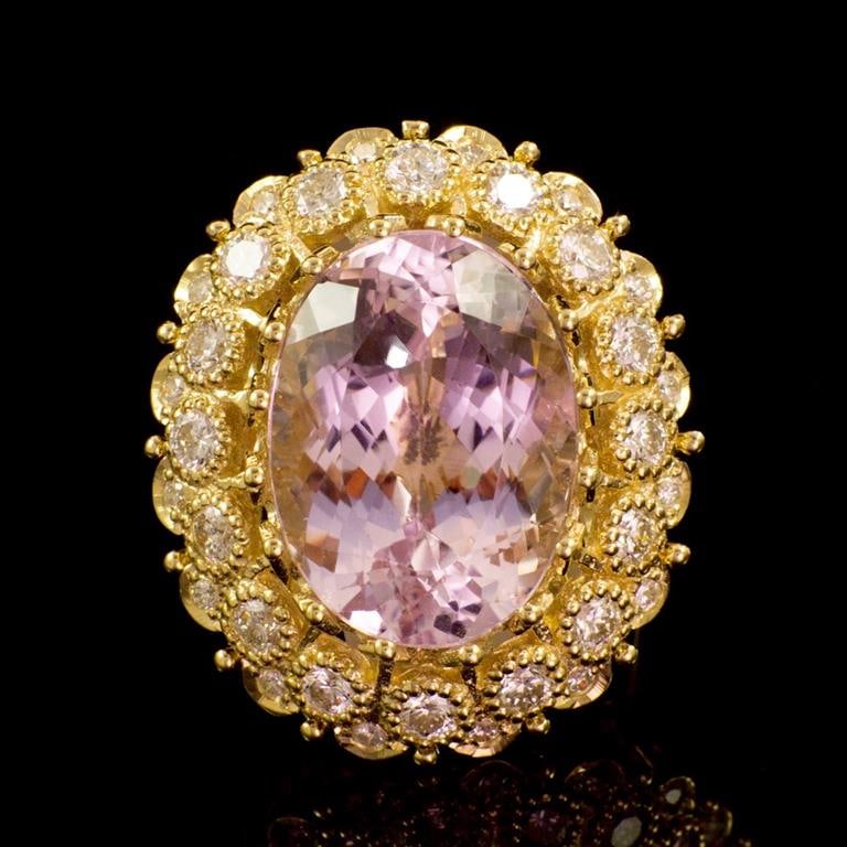 14K Gold 22.06ct Kunzite 2.47ct Diamond Ring: Retail: $29,770.00 ******14K Kunzite & Diamond Ring ****** Metal: 14K Solid Gold / Total Item Weight: 18.5 grams / Country Made: United States / / Main Stone: Kunzite / Color: Pink/ Carat Total Weight