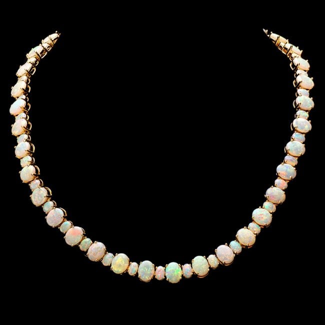 14k Yellow Gold 42.50ct Opal Necklace: Retail: $43,680.00 ****** 14k Yellow Gold 42.50ct Opal Necklace ****** Metal: 14k Solid Yellow Gold / Size: 17.5 / Total Item Weight: 47.0 grams / Country Made: United States / / Main Stone: Opal / Co
