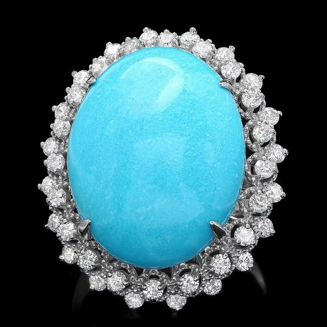 14k Gold 18.50ct Turquoise 1.00ct Diamond Ring: Retail: $7,800.00 ****** 14k Gold 18.50ct Turquoise 1.00ct Diamond Ring ****** Metal: 14k Solid White Gold / Size: 7.75 / Total Item Weight: 10.00 grams / Country Made: United States / / Main Stone: T