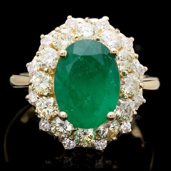 14k Gold 3.70ct Emerald 1.70ct Diamond Ring: Retail: $23,650.00 ****** 14k Gold 3.70ct Emerald 1.70ct Diamond Ring ****** Metal: 14k Solid Yellow Gold / Size: 7.75 / Total Item Weight: 6.5 grams / Country Made: United States / / Main Stone: Emer