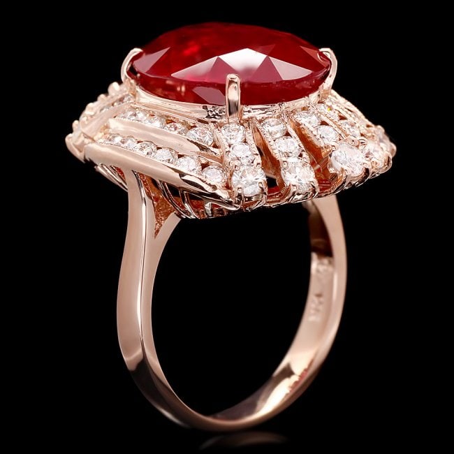 14k Rose Gold 10.00ct Ruby 1.85ct Diamond Ring: Retail: $12,450.00 ****** 14k Rose Gold 10.00ct Ruby 1.85ct Diamond Ring ****** Metal: 14k Solid Rose Gold / Size: 7 / Total Item Weight: 9.0 grams / Country Made: United States / / Main Stone: Ruby /