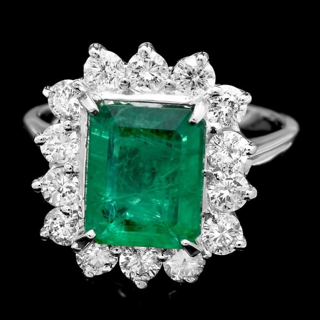 14k White Gold 3.13ct Emerald 1.35ct Diamond Ring: Retail: $11,600.00 ****** 14k White Gold 3.13ct Emerald 1.35ct Diamond Ring ****** Metal: 14k Solid White Gold / Size: 7 / Total Item Weight: 6.2 grams / Country Made: United States / / Main Stone: Em