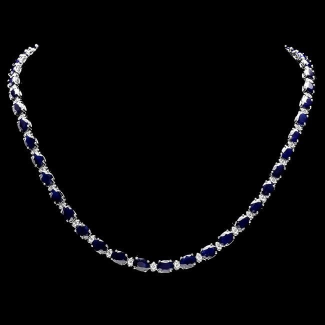 14k Gold 37ct Sapphire 1.85ct Diamond Necklace: Retail: $22,650.00 ****** 14k Gold 37ct Sapphire 1.85ct Diamond Necklace ****** Metal: 14k Solid White Gold / Size: 17 / Total Item Weight: 25.0 grams / Country Made: United States / / Main Stone: Sap