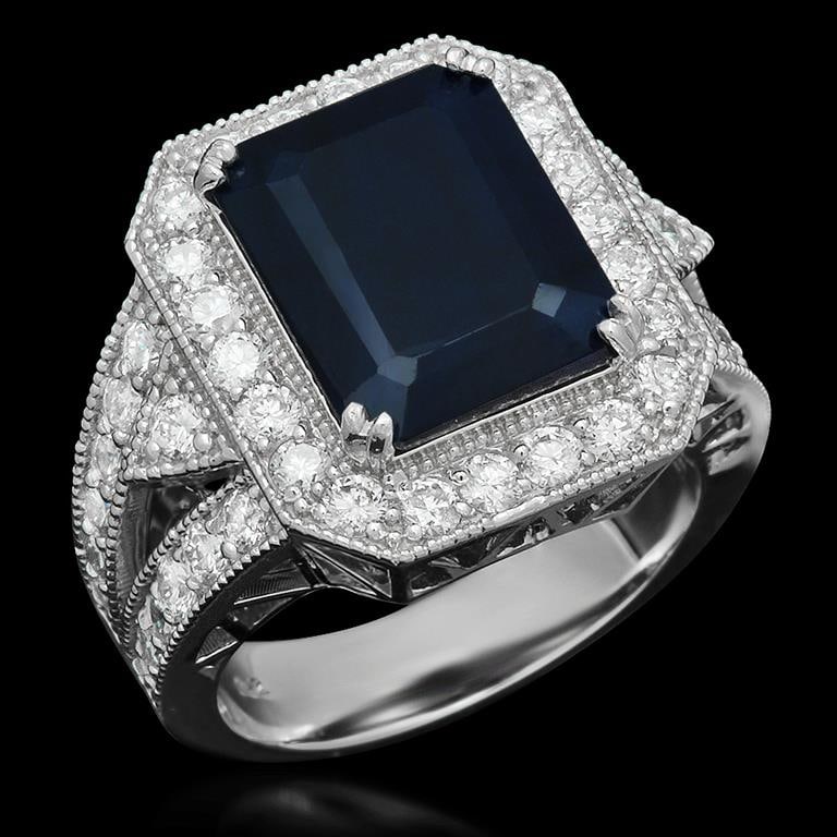 14K Gold 6.20ct Sapphire 1.65ct Diamond Ring: Retail: $8,510.00******14K Gold Sapphire & Diamond Ring****** Metal: 14K Solid White Gold / Total Item Weight: 11.1 grams / Country Made: United States / / Main Stone: Sapphire / Color: Dark Blue/ Car