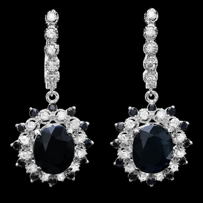 14k Gold 10ct Sapphire 1.25ct Diamond Earrings: Retail: 8,250.00 ******* 14k Gold 10ct Sapphire 1.25ct Diamond Earrings ****** Metal: 14k Solid White Gold / Total Item Weight: 9.0 grams / Country Made: USA / / Main Stone: Sapphire / Color: Blue / C