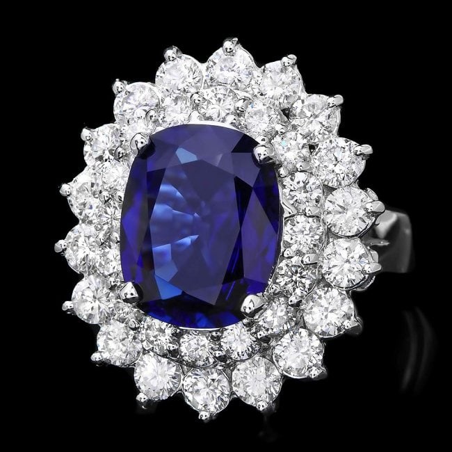 18k Gold 5.00ct Sapphire 2.70ct Diamond Ring: Retail: $23,500.00 ****** 18k Gold 5.00ct Sapphire 2.70ct Diamond Ring ****** Metal: 18k Solid White Gold / Size: 6.5 / Total Item Weight: 11 grams / Country Made: United States / / Main Stone: Sapphi