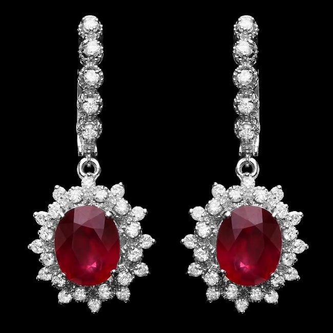 14k Gold 8.00ct Ruby 1.50ct Diamond Earrings: Retail: $8,900.00 ****** 14k Gold 8.00ct Ruby 1.50ct Diamond Earrings ****** Metal: 14k Solid White Gold / Total Item Weight: 8 grams / Country Made: United States / / Main Stone: Ruby / Color: Red / 