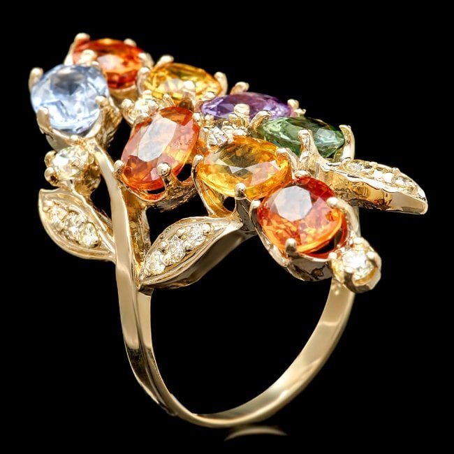 14k Gold 8.00ct Sapphire 0.50ct Diamond Ring: Retail: $9,500.00 ****** 14k Gold 8.00ct Sapphire 0.50ct Diamond Ring ****** Metal: 14k Solid Yellow Gold / Size: 6.75 / Total Item Weight: 8.0 grams / Country Made: United States / / Main Stone: Sapp
