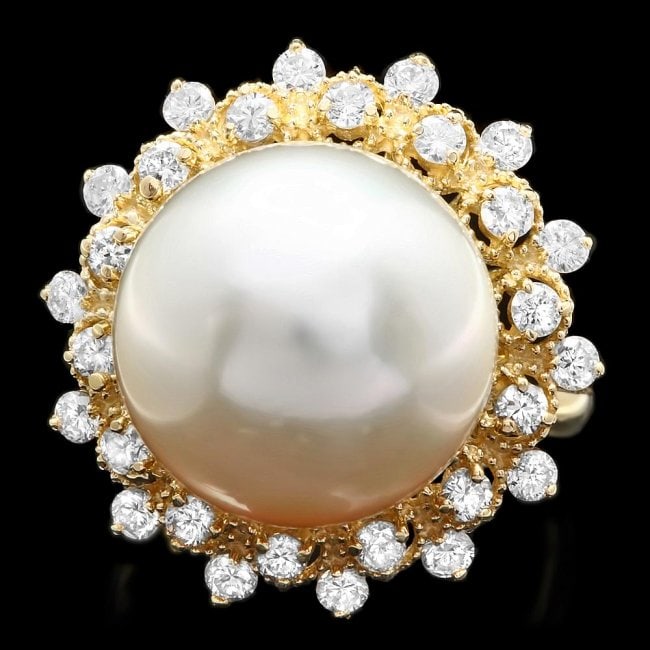 14k Gold 14 X 14mm Pearl 1.00ct Diamond Ring: Retail: $9,200.00 ****** 14k Gold 14 X 14mm Pearl 1.00ct Diamond Ring ****** Metal: 14k Solid Yellow Gold / Size: 7.25 / Total Item Weight: 10 grams / Country Made: United States / / Main Stone: Pearl