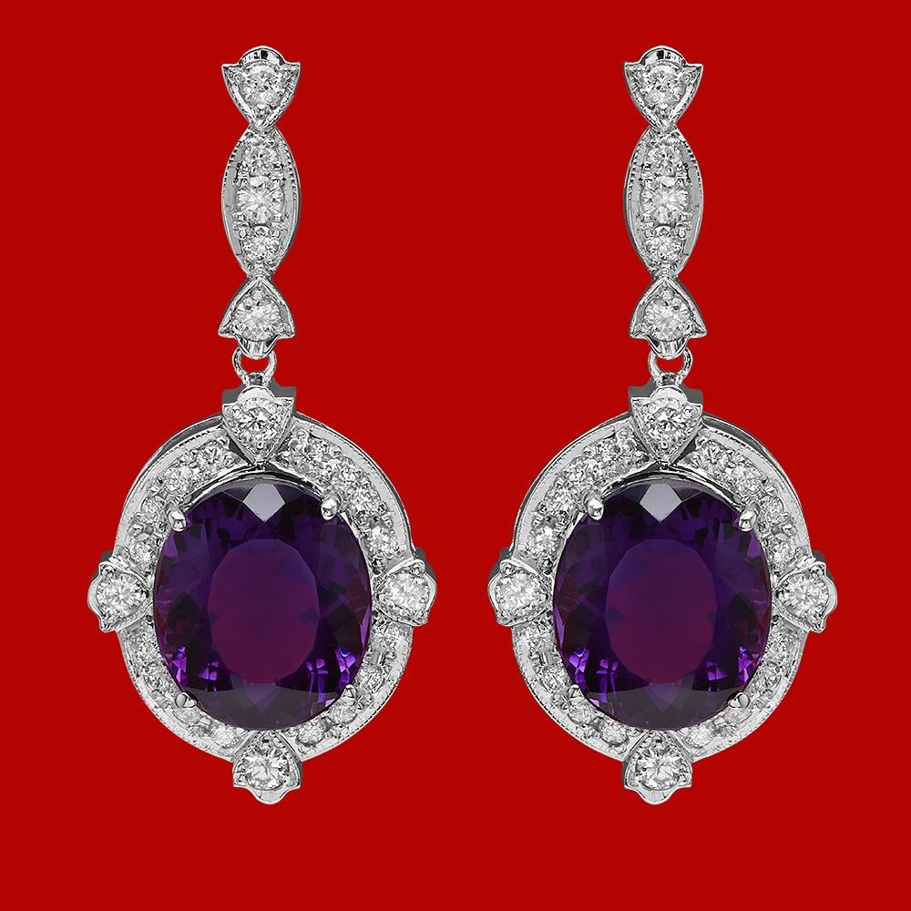 14k Gold 16.35ct Amethyst 1.85ct Diamond Earrings: Retail: $10,770.00 ****** 14k Gold 16.35ct Amethyst 1.85ct Diamond Earrings ****** Metal: 14k Solid White Gold / Total Item Weight: 11.8 grams / Country Made: United States / / Main Stone: Amethyst / 