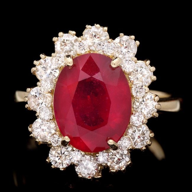 14k Yellow Gold 5.00ct Ruby 1.30ct Diamond Ring: Retail: $8,900.00 ****** 14k Yellow Gold 5.00ct Ruby 1.30ct Diamond Ring ****** Metal: 14k Solid Yellow Gold / Size: 7.25 / Total Item Weight: 6.0 grams / Country Made: United States / / Main Stone: R